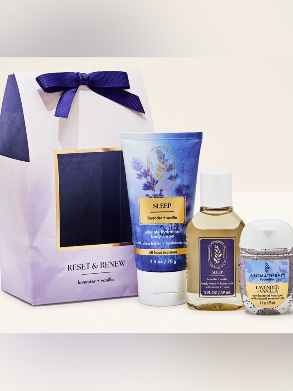 🆕🪻 BATH & BODY WORKS “RESET & RENEW” LAVENDER & VANILLA 3-PIECE MINI GIFT SET.